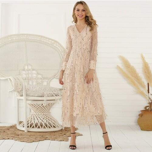 2020 Womens Autumn And Winter New Long Sleeve Sequin Tassel Womens Long Maxi Dress Vestido Clothes Dresses Befree