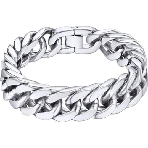 10mm/15mm 8.66 inch Silver Stainless Steel Franco Chain Bracelet Cuban Link Chain Bangle for Mens Gifts Jewelry holiday