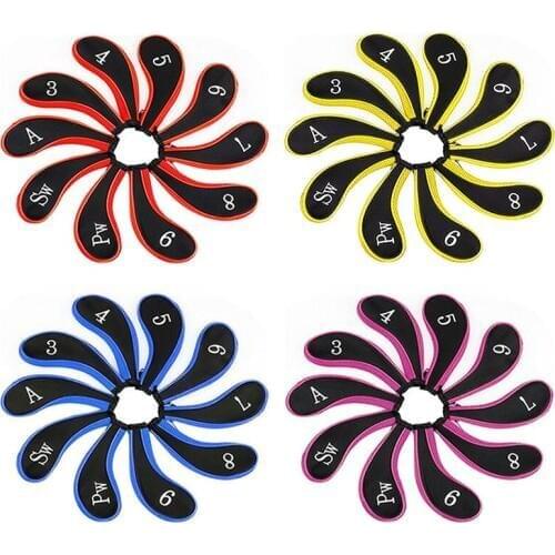 10pcs Sleeve Neoprene Zippered Golf Club Iron Putter Headcovers Head Cover Protect Case Outdoor Sports FK88
