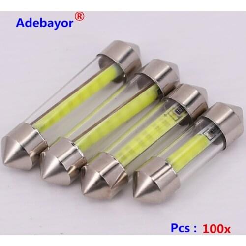 100pcs White Car Arrival Durable COB LED Chips C5W 31/36/39/41mm Car Interior Glass Len Festoon Dome Reading Light note one size