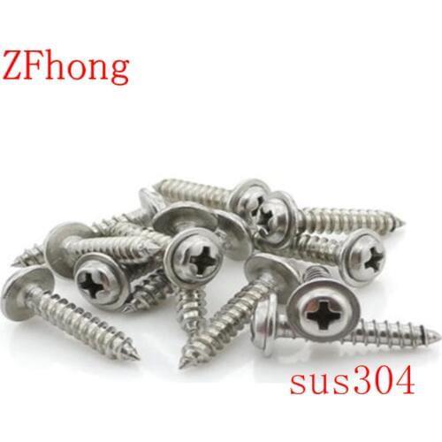 100pcs M3*5/6/8/10/12/14 3mm Stainless steel 304 phillips round washer head self tapping screw