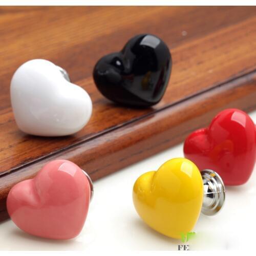2Pc White Black Red Love Heart Ceramic Knob Single Hole Pull Handles Cupboard Dresser Drawer Door Knobs Small Furniture Handware