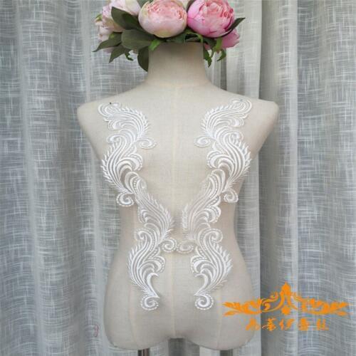 2Mirror pairs Ivory Flower Floral Venice Venise Ivory Lace Applique Sewing Trims DIY Craft 10X46cm BD0124