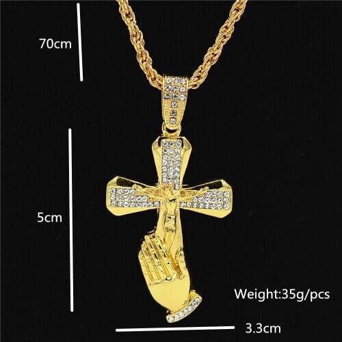 Hip hop Necklace in Europe and America, Cuban chain belt, accessories, cross pendant, mens jewelry, palm prayer Pendant