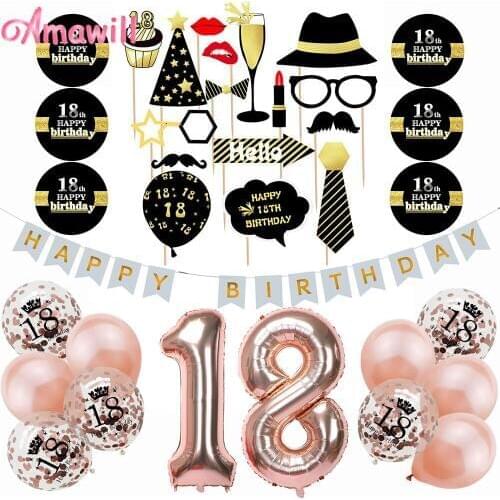 Amawill Happy Birthday Banner Rose Gold 32inch Number Balloons 18th Birthday Party Decorations Adult 18 Years Old Birthday 8D