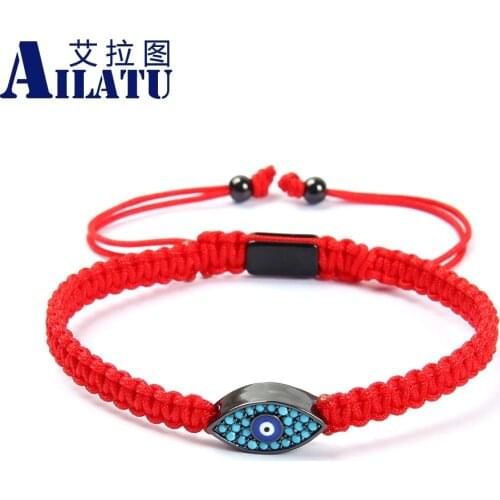 Ailatu Couples Jewelry Blue Cz Lucky Eye Braided Bracelet & Bangle New Micro Pave Charm Men Women Jewelry