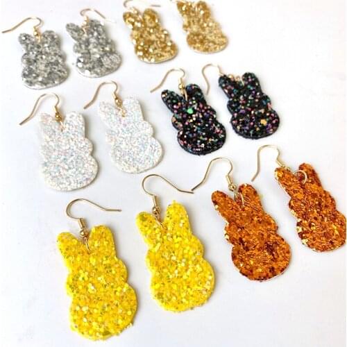 Glitter Bunny Easter Leather Earrings for Women Girls Bright Eye Catching Party Cute Candy Accessories Girl Easter Jewelry Gift
