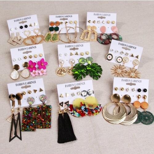 Bohemian acrylic earrings tassel pearl acrylic earrings for wome 2021 womens earrings set