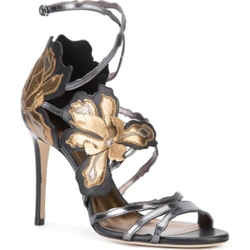 New Retro Designer Flowers High Heel Women Sandals Summer Women Party Dress Shoes Ladies Ankle Strap High Heels Shoes Woman