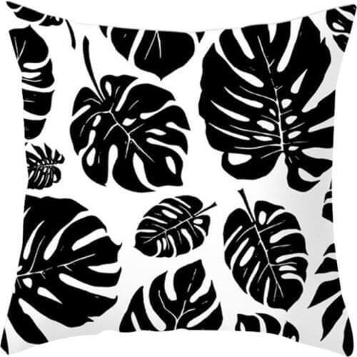 New Style White Black Cool Pillow Case Breathable Removable Leaf Pattern Throw Pillow Cover Case for Home Sofa Cafe Decor