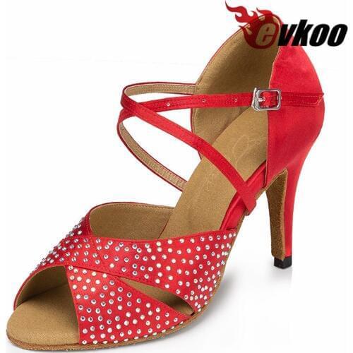Evkoodance Zapatos De Baile 8.5cm/6cm Heel Red Khaki Black With Diamond Size US 4-12 Latin Dance Shoes For Women Evkoo-501