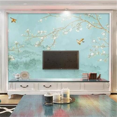 Custom wallpaper 3d mural Chinese hand-painted flowers and birds figure living room bedroom hotel decorative painting wallpaper