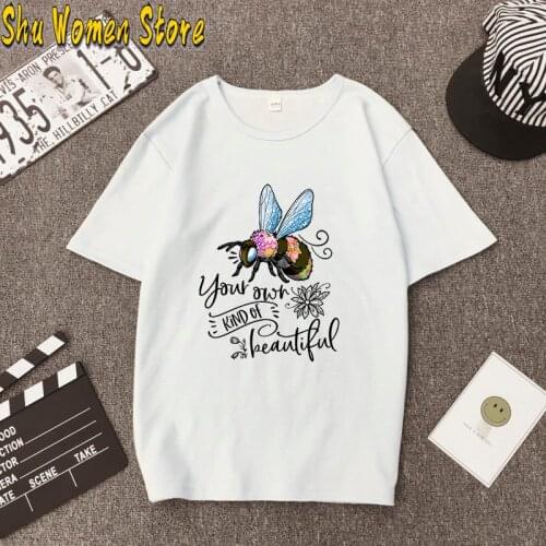 Cute Bee Letter Print Oversized T-shirt Women Summer 2021 Top O Neck T-shirts Female Short Sleeve Tops Casual Loose Tee Shirt
