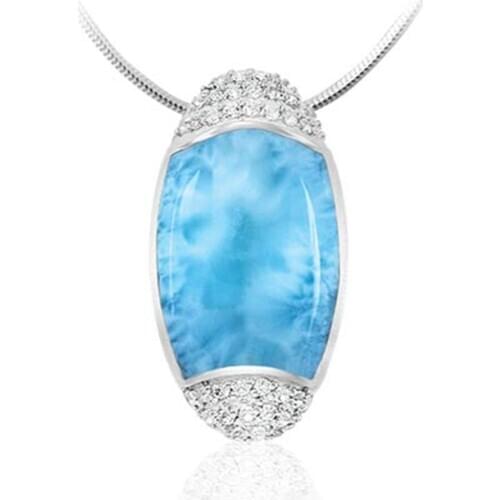 Hot Selling 925 Sterling Silver Natural Dominica Larimar Pendant Necklace Womens Jewelry For Gift
