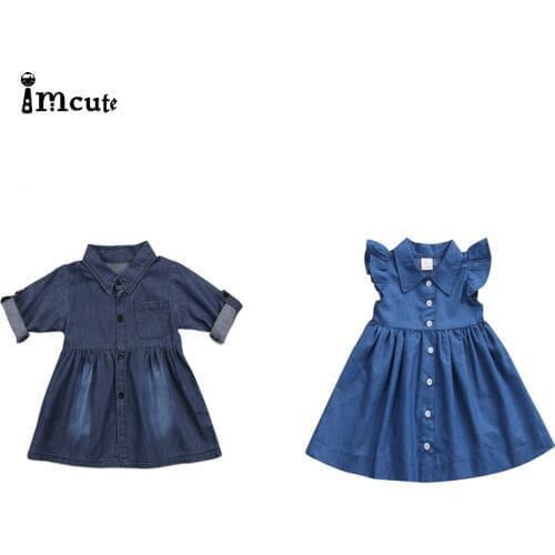 Imcute Brand Girl Dress Kids Baby Girls Clothes Denim Jeans Princess Dress Long Sleeve Dress Costume vestidos de fiesta de noche