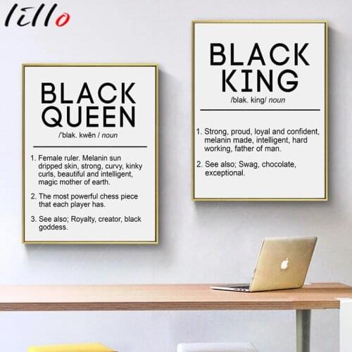 Black canvas painting king and queen definition quote posters prints bedroom melanina black wall art beauty home decor frameless