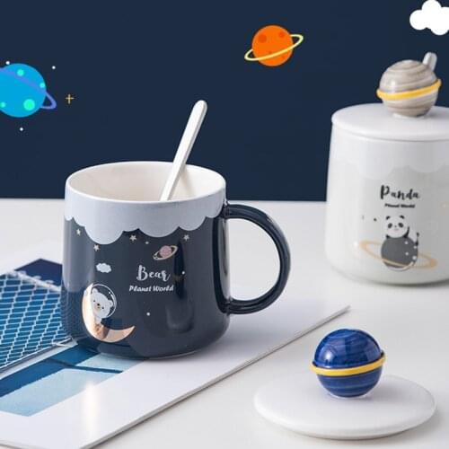 350ml Ceramic Mugs Mark Mugs Creative Starry Sky Personality Trend Cute with Cover Scoop Office Coffee Cute Tea CupSet