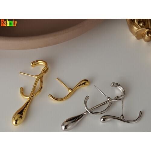 Kshmir Fashion exaggerated simple water drop earrings womens long asymmetrical metal gold earrings 2020