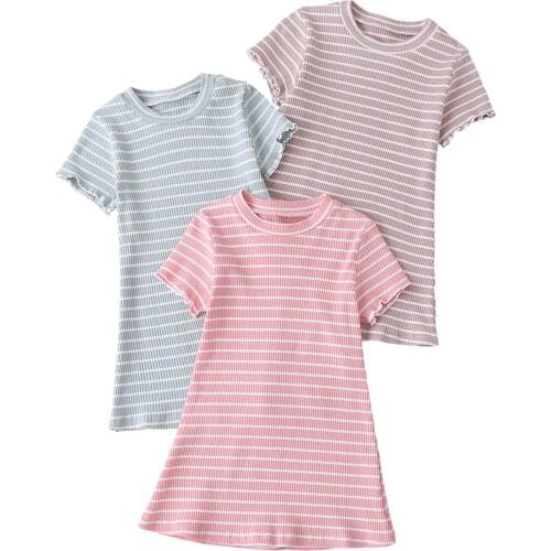 FOCUSNORM 2-7Y Summer Lovely Kids Girls Dress 3 Colors Striped Printed Knee Length A-Line Dress