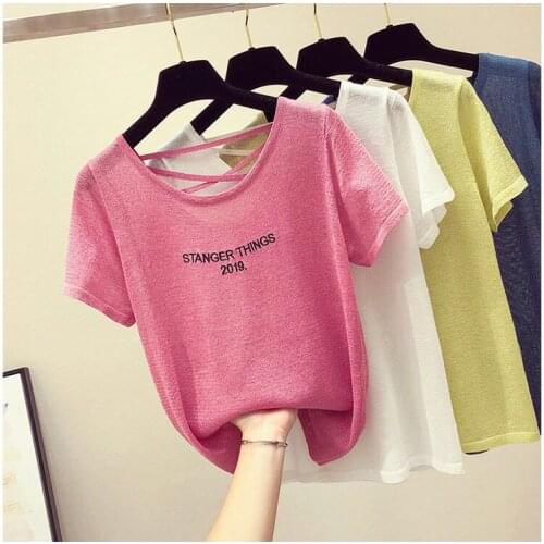Korea Fashion The New Womens Ice silk Short Sleeve Knitted Pullover