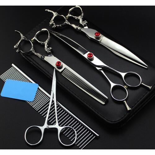5 kit Japan 440c 7 inch Dragon pet dog grooming hair scissors set cutting barber makas pet thinning shears hairdressing scissors