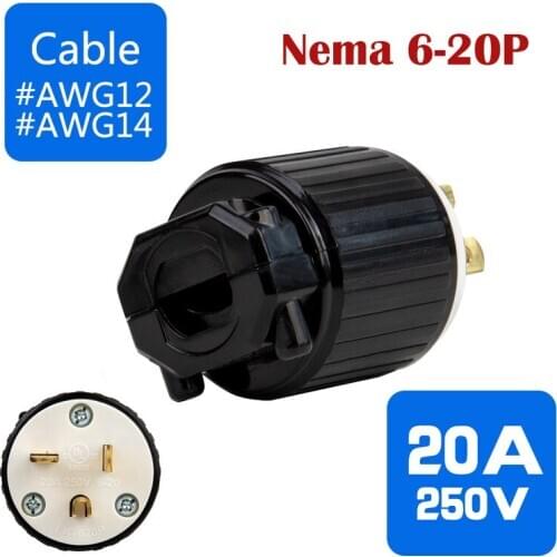 NEMA 6-20P Self-wiring plugs,American industrial-grade wiring plugs, high-power male 3pin converters.20A 250V