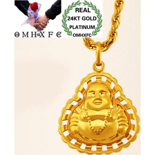 OMHXFC Wholesale European Fashion Woman Man Unisex Party Birthday Wedding Gift Laugh Buddha 24KT Real Gold Charm Pendant PN224