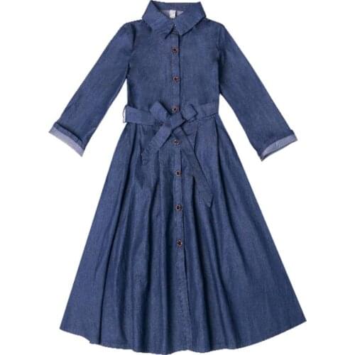 Autumn Winter Baby Girls New Casua long Sleeve Denim Dress Kids Girls mid Dress Children