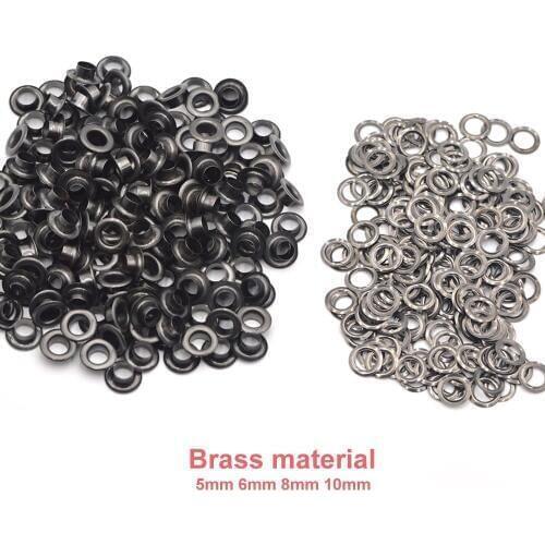 100sets Brass Material Gun Black 5mm 6mm 8mm 10mm Grommet Eyelet With Washer Fit Craft Shoes Belt Cap Leather DIY Supplies