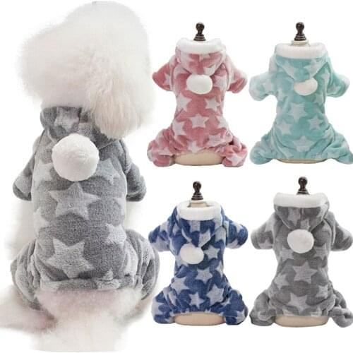 Printed Star Dog Pajamas Warm Fleece Pet Clothes For Small Dogs Winter Jumpsuit Overalls For Chihuahua Bulldog Pug Coats Hoodies