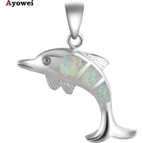 Jumping Dolphin aliexpress lowest price White Fire Opal Stamp silver plated Nacklace Pendants Fashion jewelry OP529A