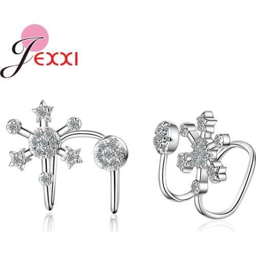 Romantic 925 Sterling Silver Earrings For Women Snowflake Ear Cuff Cubic Zirconia Crystal European Christmas Gift Jewelry