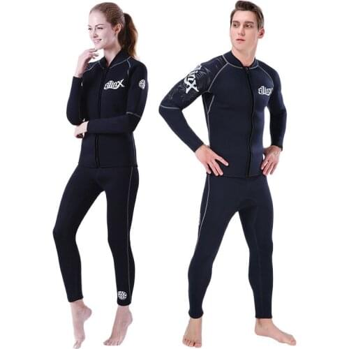 SLINX 3mm Fleece Lining Neoprene Wetsuit Printed Scuba Diving Jackets Pants for Men Women Winter Warm Snorkeling Spearfishing