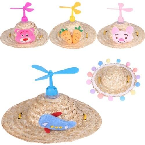 Dog Cute Bamboo Dragonfly Hat Creative Mini Pet Straw Sombrero Decoration Cat Beach Party Hawaii Style Funny Sun Cap Accessories