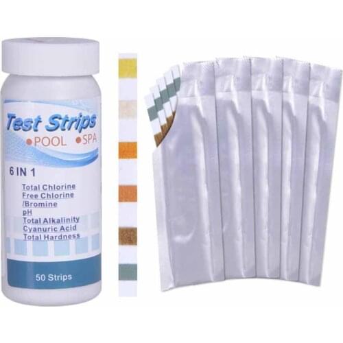 6-In-1 Swimming Pool Test Paper Residual Chlorine PH Value Alkalinity Hardness Test Strip A Bottle of 50 Upgraded Tester