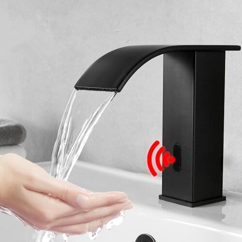 Tuqiu Sensor Waterfall Basin Faucet Automatic Sensor Faucet Touchless Sink Basin Hot Cold Water Mixer Crane Bathroom Fauce