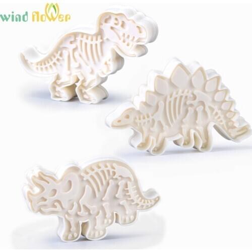Wind Flower 3 Pcs/Set Fossil Seal And Dinosaur Shape DIY Baking Cookie Cutter Three-Dimensional Cartoon Biscuits Mold