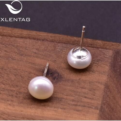 XlentAg Minimalist Natural Pearls Stud Earrings Women Wedding 925 Sterling Silver Earings Engagement Party Boho Jewelry GE0940A