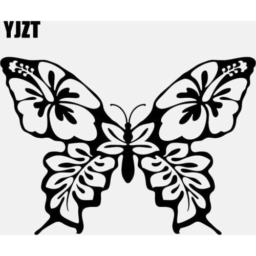 YJZT 13.1CM*9.1CM Vinyl Car Sticker Decal Beautiful Butterfly Decor Art Black/Silver C24-0204