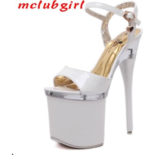 Mclubgirl 2021 Women Sexy Party Super High Heels Platform Fish Toe Sandals for Women 7.5cm platfrom 14cm Sandals LFD