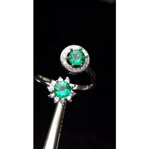 Fashion Lovely Stars Moon Adjustable size Natural green emerald Ring S925 Silver Natural gemstone Ring girl party gift Jewelry