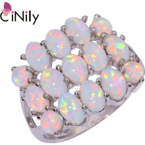 CiNily Created White Fire Opal Silver Plated Ring Wholesale Hot Sell Fashion Party for Women Jewelry Ring Size 8 9 10 OJ9067