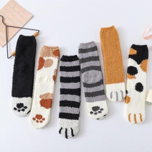 Winter Warm Cat Paw Socks For Women Girls Sleeping Socks Home Floor Socks Thick Socks