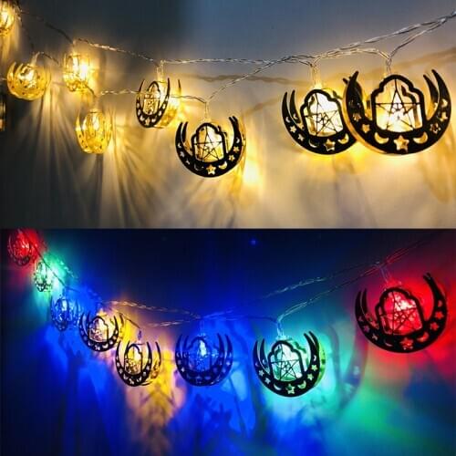 1.65m 10Leds Eid Mubarak Decoration Led Light String Moon Design Islamic Muslim Hajj Mubarak Festival DIY Ramadan Party Decor