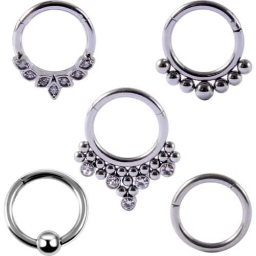 1PC 16G Steel Segment Hinged Rings with Crystal Piercing Nariz Septum Clicker Labret Rings Nose Earrings Piercings Body Jewelry