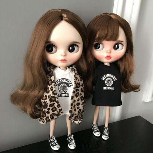 1pcs Blythe Clothes T-shirt+Leopard Print Coat Barbies Clothes for Doll Accessories (Blythe,ob,Pullip,Baribes,1/6 Dolls)