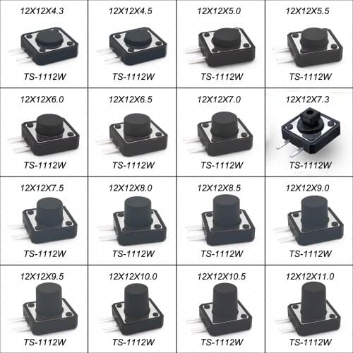 10PCS 12X12 H=4.3/4.5/5/5.5/6/7/8~17MM Side 2PIN DIP Momentary Tactile Tact switch Push Button Switch BLACK