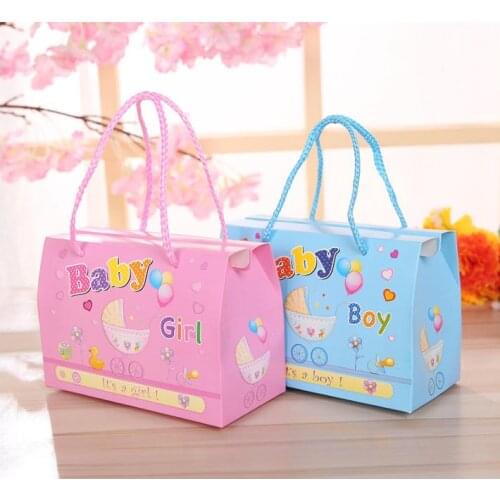 100pcs Baby Shower Candy Box Cute Handle Gift Bag Paper for Birthday Decorations Boys Girls Party Event Party Supplies SN1482