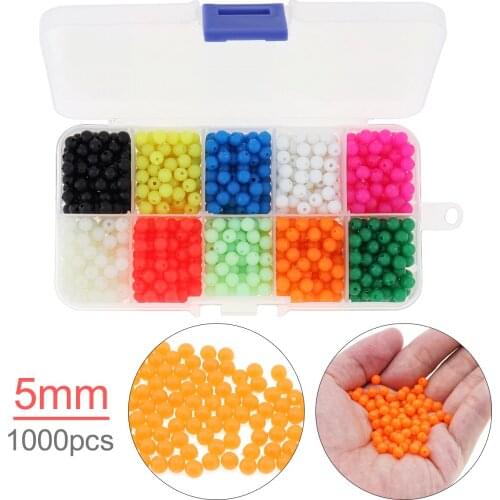 1000pcs 5mm Round Hard Colorful Luminous Fishing Beads Sea Fishing Lure Floating Float with Box
