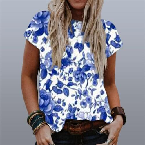 2021 Women Harajuku Floral Printed Tops Trending Summer Clothes Casual Vintage Streetwear Short Sleeve T Shirts Plus Size Tees